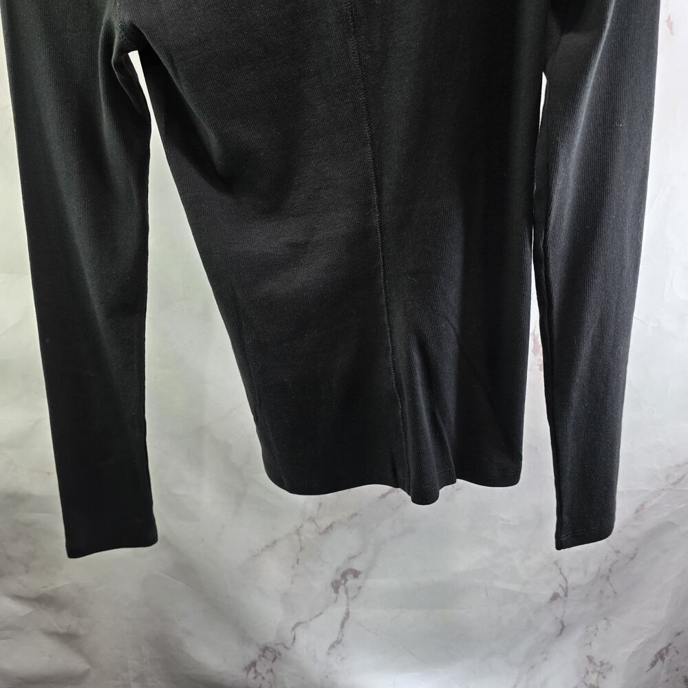Everlane Shirt Womens Black Micro Luxe Rib Long Sleeve Henley Pima Supima - Picture 7 of 10